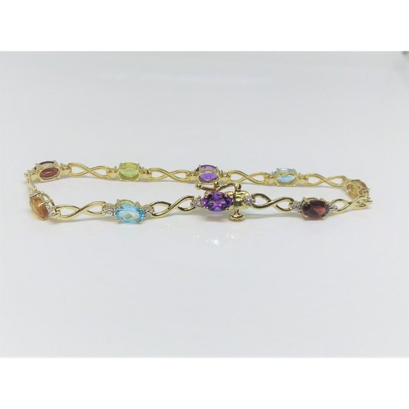 10k Yellow Gold Natural Multi Stone Link Bracelet - Picture 2 of 7